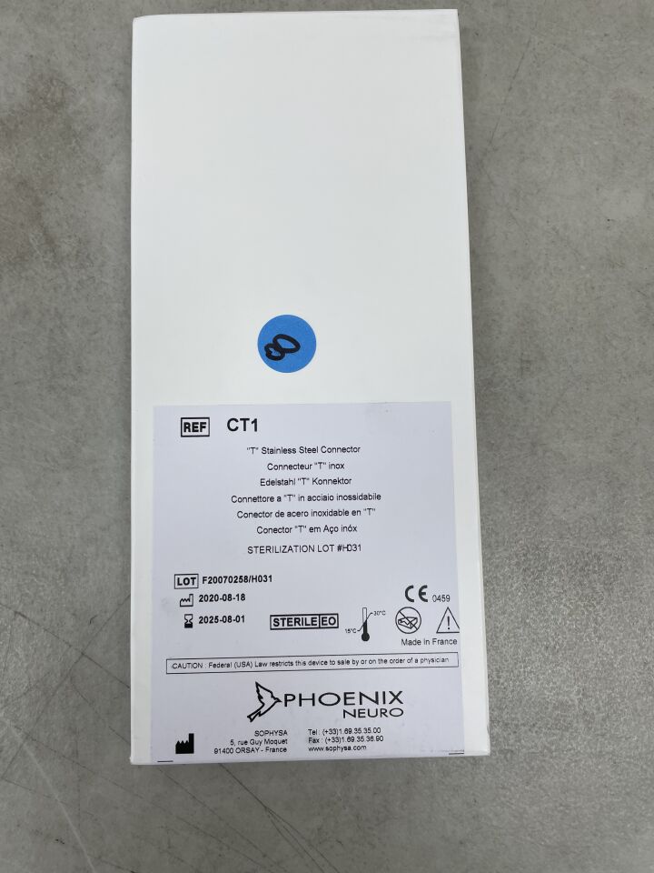 CT1 - SOPHYSA - Phoenix Neuro "T" Connector, Stainless Steel, (BX/1) - ( Expiry Date: 2025-08-01 )