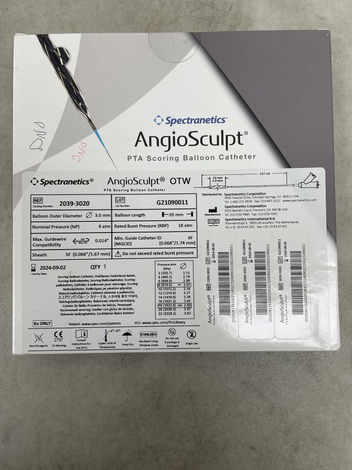 2039-3020 - SPECTRANETICS - AngioSculpt OTW PTA Scoring Balloon Catheter: 3mm x 20mm x 137cm, (BX/1) - ( Expiry Date: 2024-09-02 )