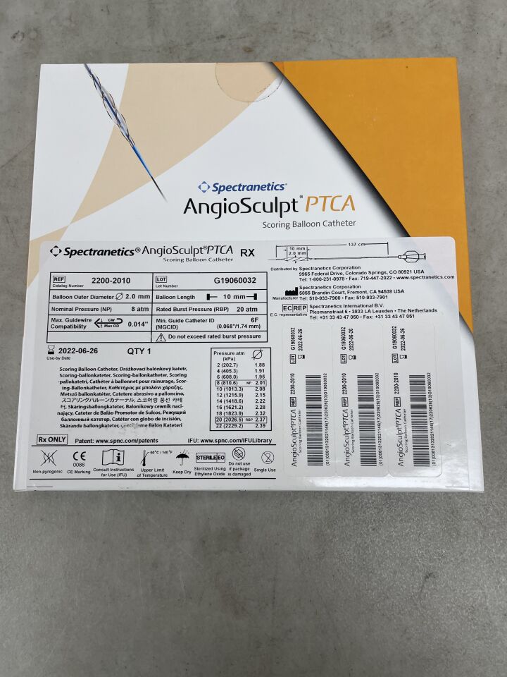 2200-2010 - SPECTRANETICS - AngioSculpt RX PTCA Scoring Balloon Catheter, 137 cm Length, 2 dia. x 10 mm Balloon Length, (BX/1) - ( Expiry Date: 2022-06-26 )