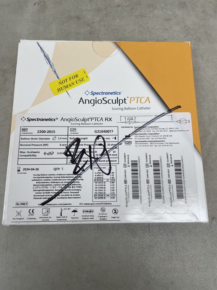 2200-2015 - SPECTRANETICS - AngioSculpt RX PTCA Scoring Balloon Catheter, 137 cm Length, 2 dia. x 15 mm Balloon Length, (BX/1) - ( Expiry Date: 2024-04-26 )