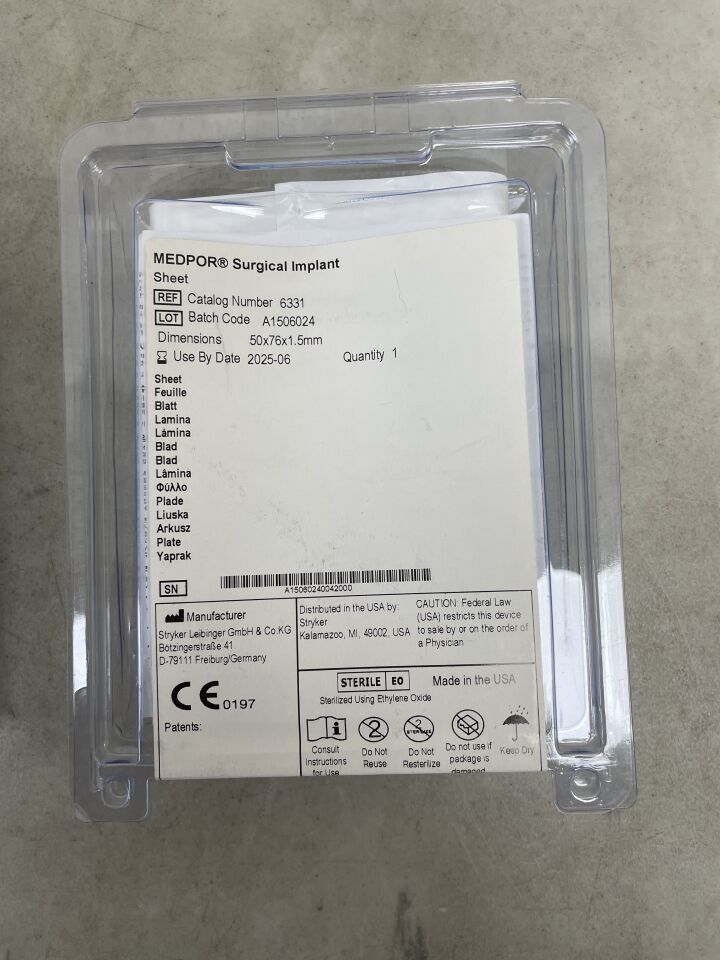 6331 - STRYKER - Medpor Surgical Implant Sheet, 50 x 76 x 1.5mm, (EA) - ( Expiry Date: 2025-06-30 )