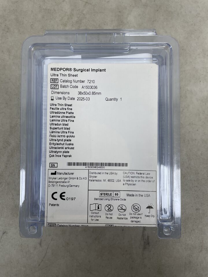 7210 - STRYKER - Medpor Surgical Implant, Ultra Thin Sheet 38mm x 50mm, 0.85mm, (EA) - ( Expiry Date: 2025-03-31 )