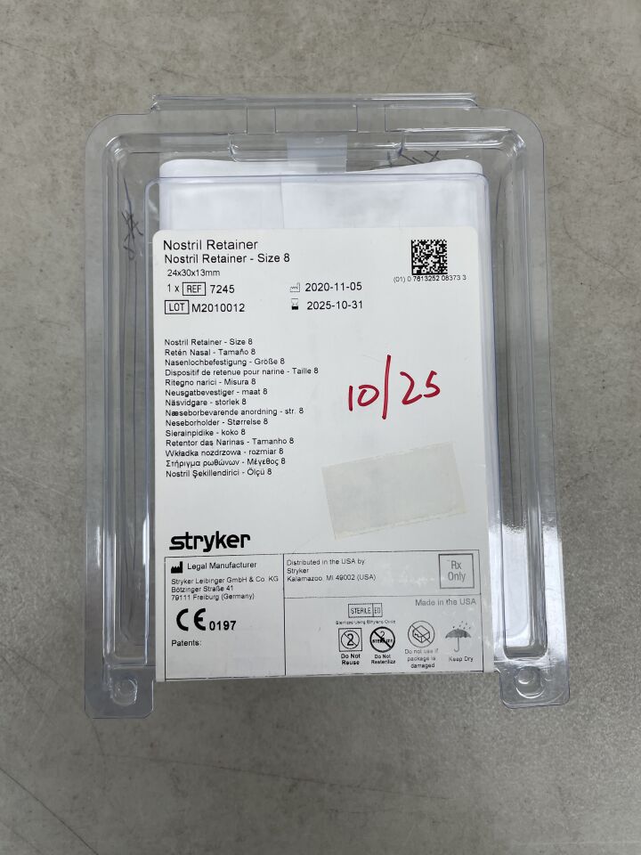 7245 - STRYKER - Nostril Retainer, Symmetric Straight Wings, 24mm x 30mm x 13mm, Size 8, () - ( Expiry Date: 2025-10-31 )