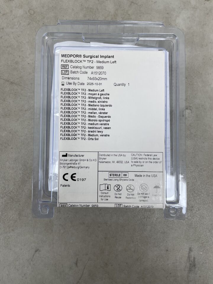 9859 - STRYKER - Medpor Flexblock TF2 Medium Left, 74 x 93 x 20mm, (EA) - ( Expiry Date: 2025-10-31 )