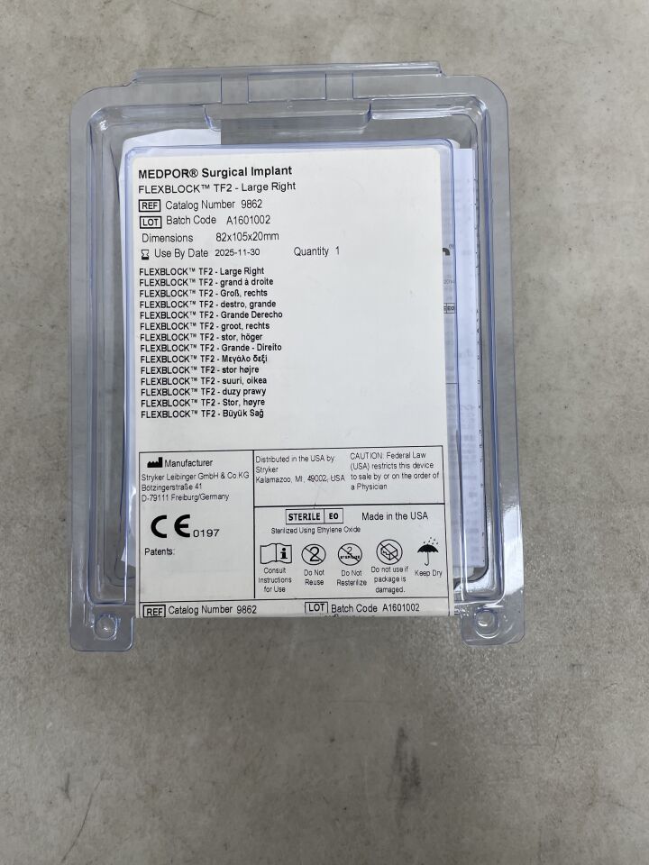 9862 - STRYKER - Medpor Flexblock TF2 Large Right, 82 x 105 x 20mm, (EA) - ( Expiry Date: 2025-11-30 )