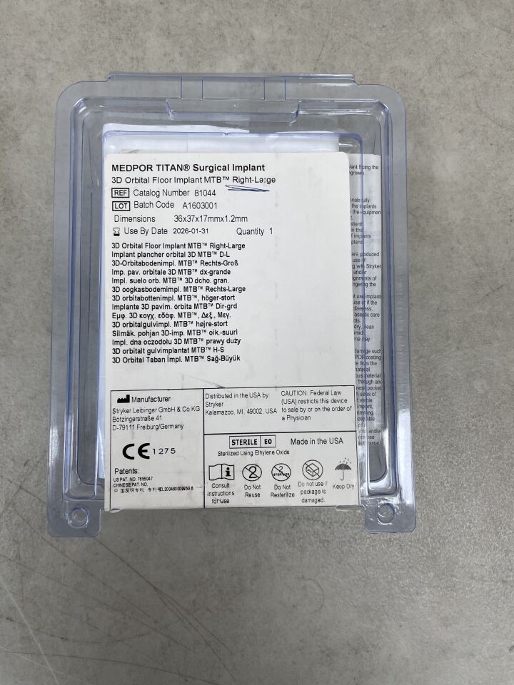 81044 - STRYKER - Medpor Titan 3D Orbital Floor, MTB Right Large, 36 x 37 x 17 x 1.2mm, (EA) - ( Expiry Date: 2026-01-31 )