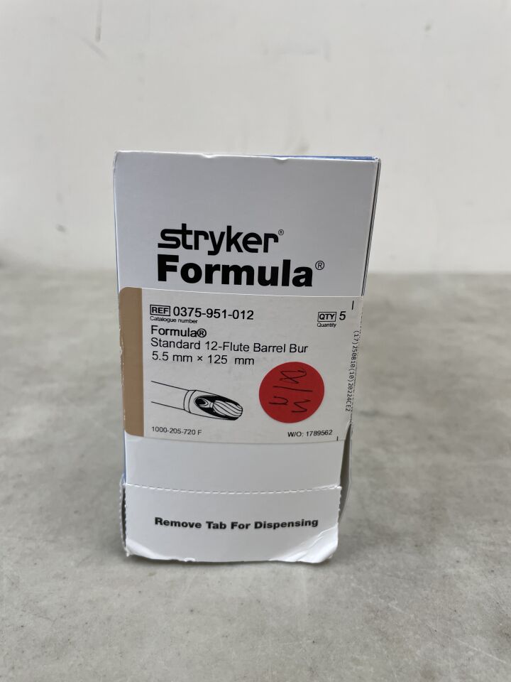 0375-951-012 - STRYKER - Formula Standard 12-Flute Barrel Bur, 5.5mm x 125 mm, (BX/5) - ( Expiry Date: 2025-08-10 )
