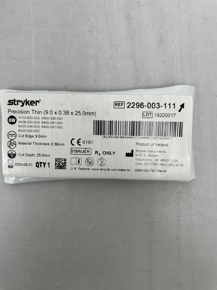 2296-003-111 - STRYKER - Precision Thin 9.0 x 0.38 x 25.0mm, (EA) - ( Expiry Date: 2022-05-01 )