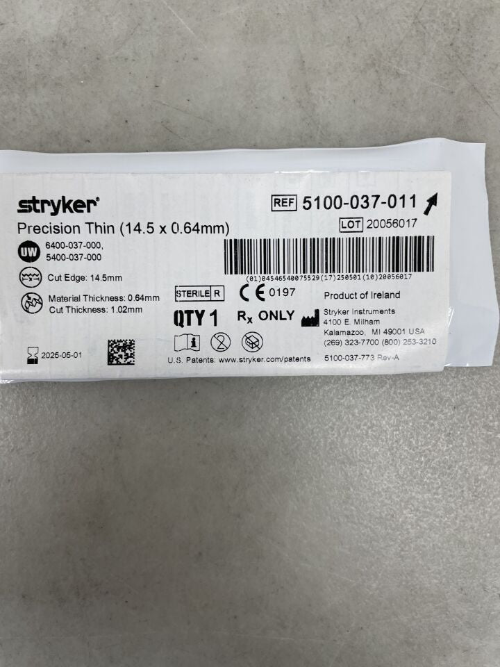 5100-037-011 - STRYKER - Precision Thin Reciprocating Saw Blade, 14.5 mm Cut Edge, (EA) - ( Expiry Date: 2025-05-01 )