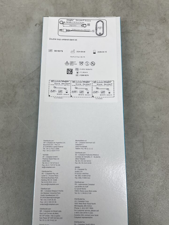AJ4W83 - COLOPLAST - ImaJin 狹窄支架矽膠輸尿管支架套裝（含導絲），12F x 24cm，（盒/1）-（有效期限至：2026-04-16）