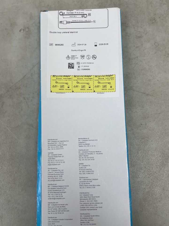 BCHF65 - COLOPLAST - ImaJin 矽膠輸尿管支架套裝，水塗層，附可操控推送器，6F x 28cm，（盒/1）-（有效期至：2026-05-06）