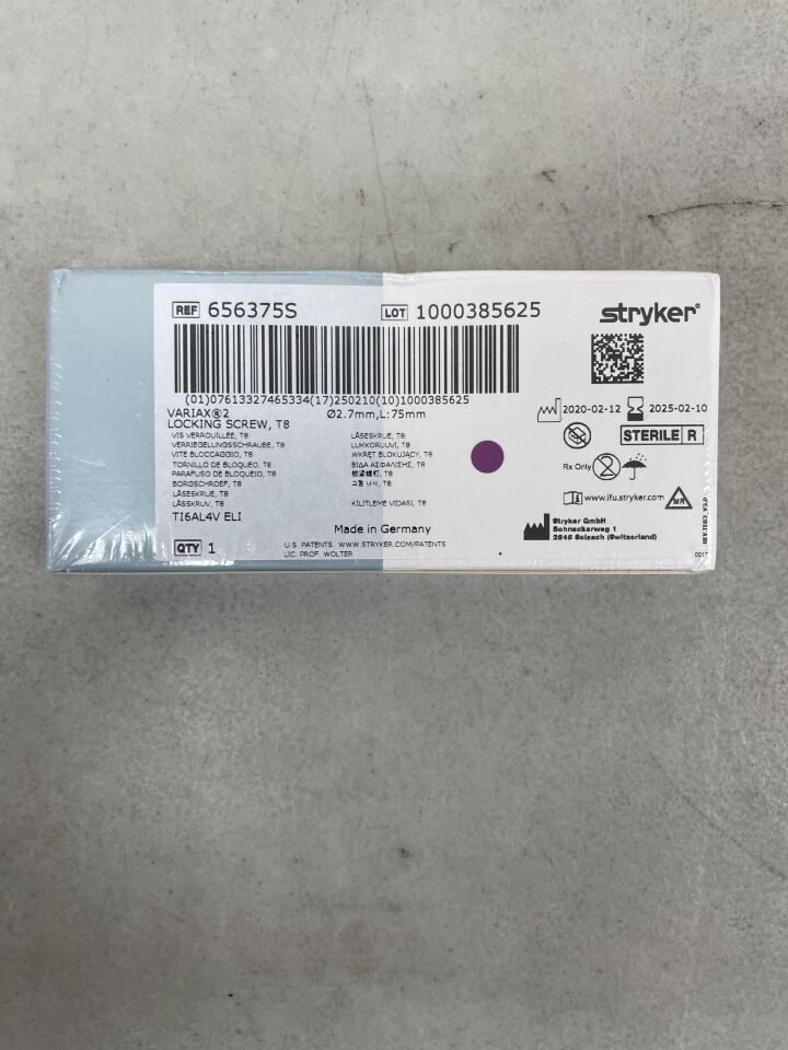 656375S - STRYKER - VariAx 2 T8 Mini-Frag Locking Screw 2.7mm x 75mm, (BX/1) - ( Expiry Date: 2025-02-10 )