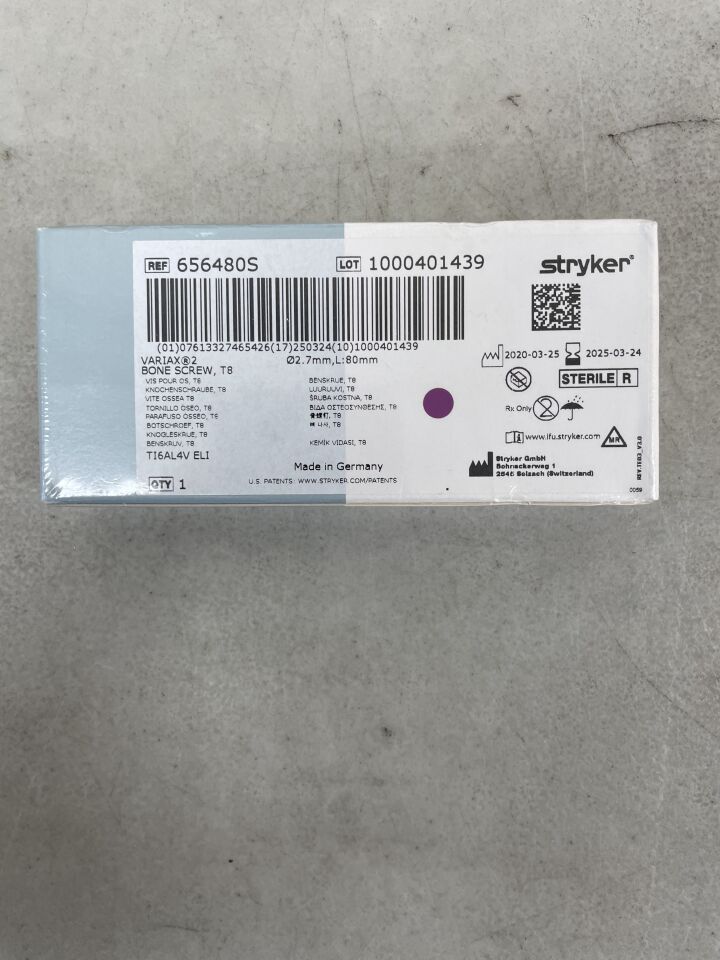 656480S - STRYKER - VariAx 2 T8 Bone Screw, 2.7 x 80mm, (BX/1) - ( Expiry Date: 2025-03-24 )