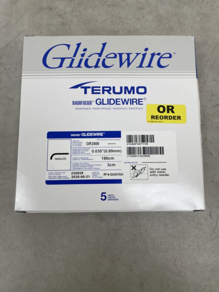 GR3508 - TERUMO - Radifocus Glidewire - Angled - .035" x 180cm x 3cm, (BX/5) - ( Expiry Date: 2025-08-31 )