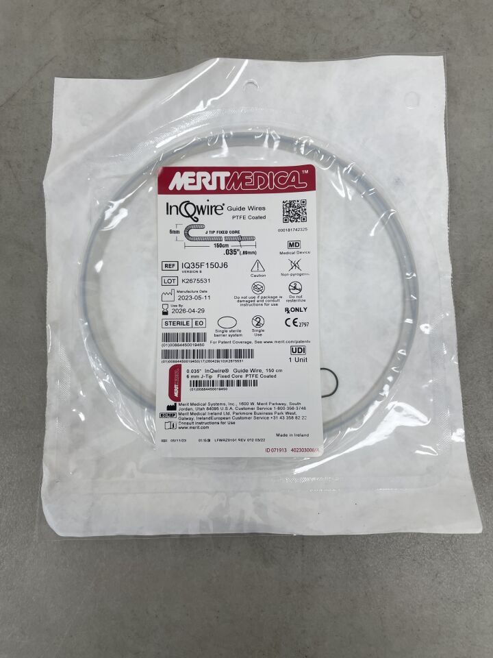 IQ35F150J6 - MERIT MEDICAL - Guía InQwire de 0,035" x 180 cm, punta en J de 6 mm (unidad) - (Fecha de caducidad: 29/04/2026)