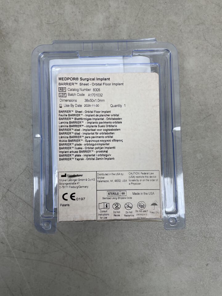 8305  -  STRYKER  -  Medpor Barrier Sheet Orbital Floor Implant, 38mm x 50mm x 1mm , ( EA )  -  ( Expiry Date : 2026-11-30 )