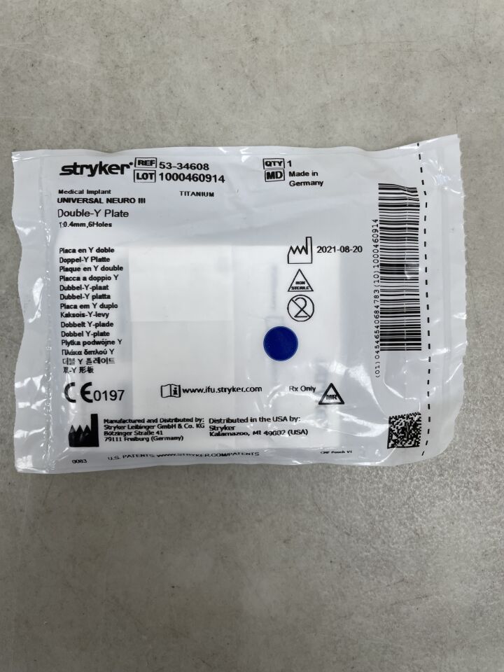 53-34608  -  STRYKER  -  AXS Universal Neuro III Double-Y Plate, 0.4mm, 6 Hole , ( EA )  -  ( Expiry Date : 2099-12-31 )