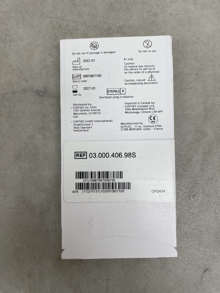 03.000.406.98S - SYNTHES - Scalpel Flat, 21.6 x 11.1 x 3 x 0.5mm, (EA) - ( Expiry Date: 2027-01-31 )
