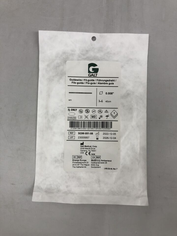 SGW-051-08 - GALT - Guía de alambre, 0,008 pulgadas de diámetro, 40 cm de longitud, (unidad) - (Fecha de caducidad: 04/12/2026)