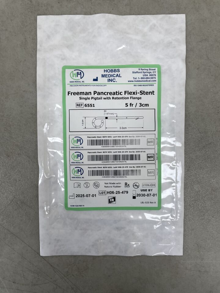6551 - HOBBS MEDICAL - Pancreatic Stent Freeman Flexi-Stent 5F x 3cm, (EA) - ( Expiry Date: 2030-07-01 )