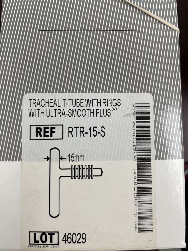 RTR-15-S - CAPUCHA - Tubo traqueal en T con anillos y punta extra suave, 15 mm, (Caja/1) - (Fecha de caducidad: 01/11/2029)