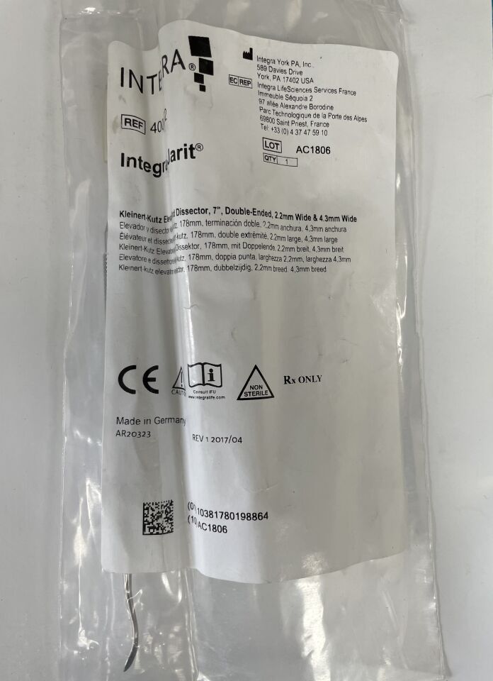400292 - INTEGRA - Jarit Kleinert-Kutz Elevator And Dissector, 7", Double-Ended, 2mm Wide & 4mm Wide, (EA) - ( Expiry Date: 2099-01-01 )