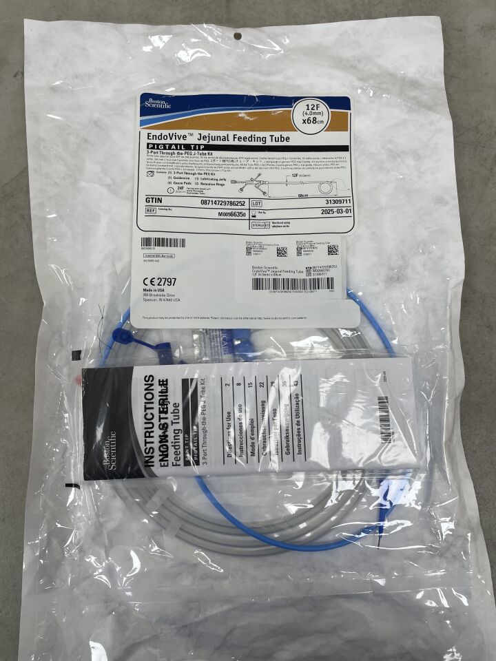 6635 - BOSTON SCIENTIFIC - EndoVive Jejunal Feeding Tube PIGTAIL TIP 3-Port Through-the-PEG J-Tube Kit 12F / 68cm, (EA) - ( Expiry Date: 2025-03-01 )
