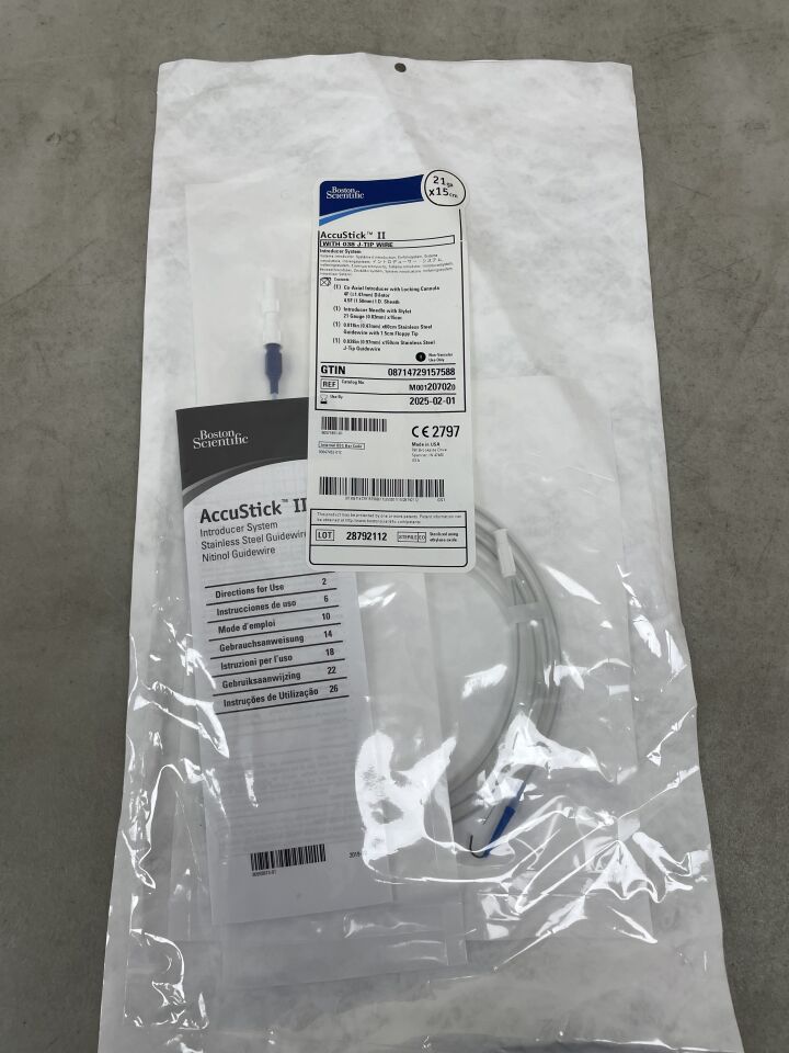 20702 - BOSTON SCIENTIFIC - AccuStick II Introducer System - .038" J-Tip Wire - 21Ga x 15cm, (EA) - ( Expiry Date: 2025-02-01 )