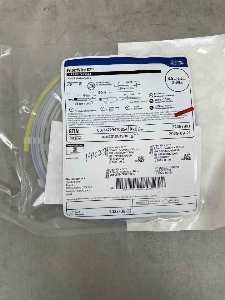 20100190 - BOSTON SCIENTIFIC - FilterWire EZ Embolic Protection System - Large Vessel - 3.5mm-5.5mm x 190cm, (EA) - ( Expiry Date: 2025-09-21 )