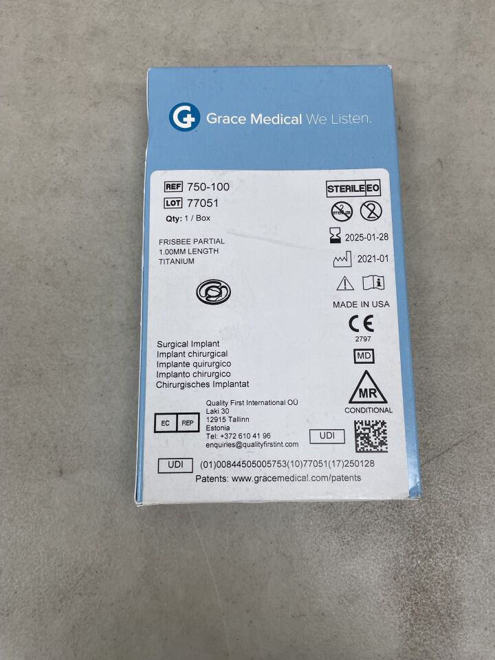 750-100 - GRACE MEDICAL - Frisbee Partial 1mm Length Titanium, (BX/1) - ( Expiry Date: 2024-05-28 )
