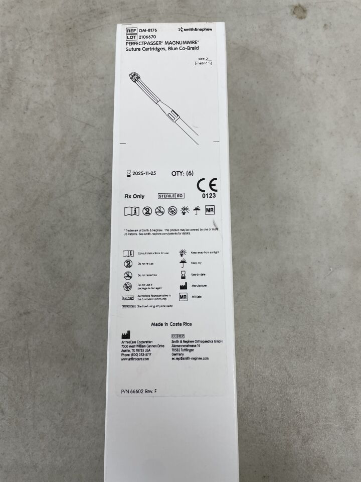OM-8176 - SMITH & NEPHEW - PerfectPasser MagnumWire Suture Cartridge, Blue Co-Braid, (BX/6) - ( Expiry Date: 2025-11-25 )