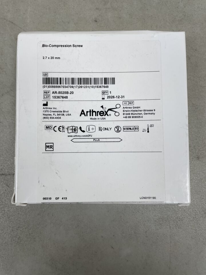 AR-5025B-20 - ARTHREX - Tornillo de biocompresión 2,7 x 20 x 3,7 mm, (caja/1) - (Fecha de caducidad: 31/12/2026)