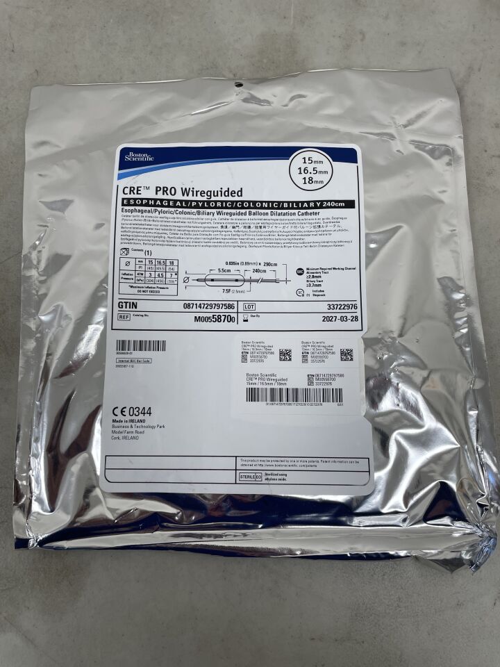 5870 - BOSTON SCIENTIFIC - Catéter de dilatación con balón guiado CRE PRO - Esofágico/Pilórico/Colónico/Biliar - 15 mm x 16,5 mm x 18 mm (unidad) - (Fecha de caducidad: 28/03/2027)
