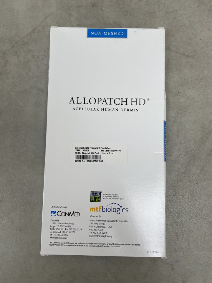471205 - CONMED - AlloPatch HD Acellular Dermal Matrix, 2 x 5cm, Thick (0.8 - 1.7mm), (BX/1) - ( Expiry Date: 2027-04-11 )