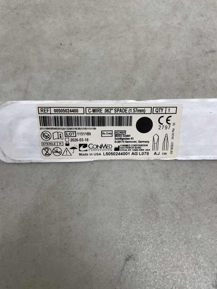505024400 - CONMED - Double End Spade Tip Orthopedic C-Wire, 0.062 in. dia. x 1.57 mm, (EA) - ( Expiry Date: 2026-03-18 )