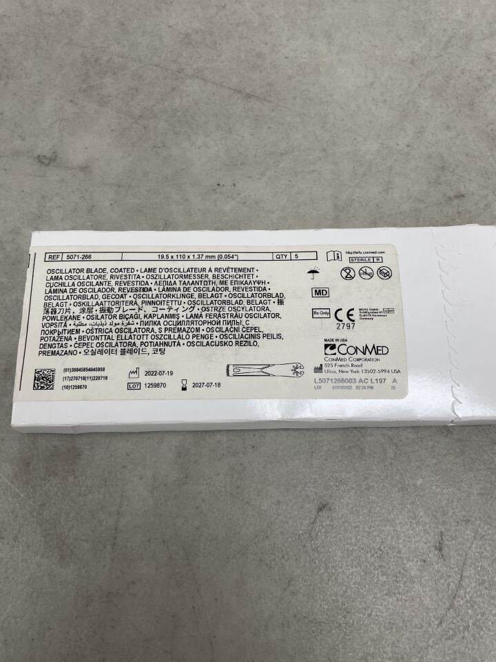 5071-266 - CONMED - Pro Oscillating Saw Blade, Chromium Coated 19.5mm x 110mm x 1.37mm, (BX/5) - ( Expiry Date: 2027-07-18 )