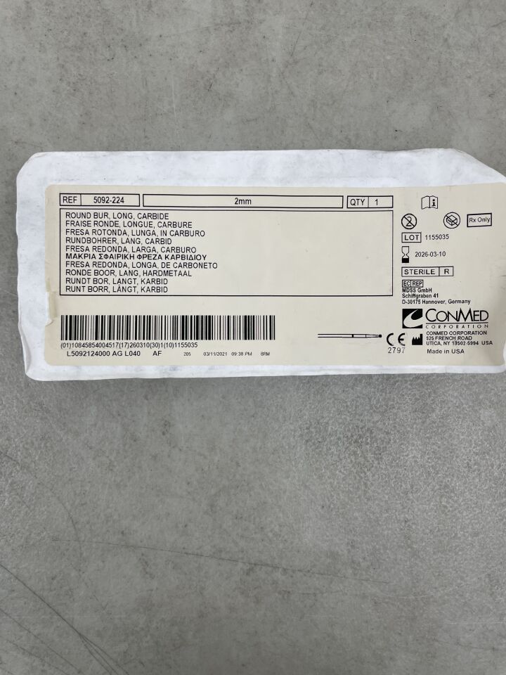 5092-224 - CONMED - Round Bur, Long, Carbide, 2mm, (EA) - ( Expiry Date: 2026-03-10 )