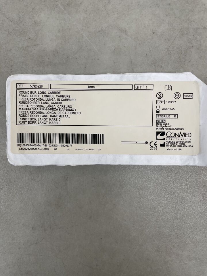 5092-228 - CONMED - Round Bur, Long, Carbide 4mm, 8 Flutes, (EA) - ( Expiry Date: 2026-10-25 )