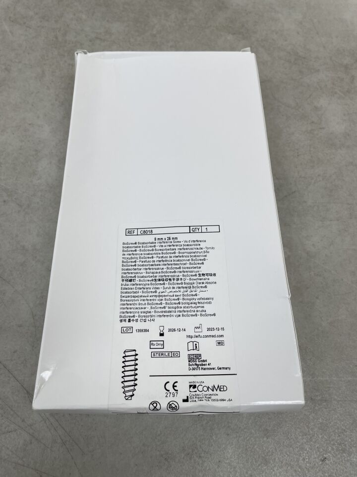 C8018 - CONMED - BioScrew Bioabsorbable Interference Screw, 8 dia. x 25 mm Length, (BX/1) - ( Expiry Date: 2026-12-14 )