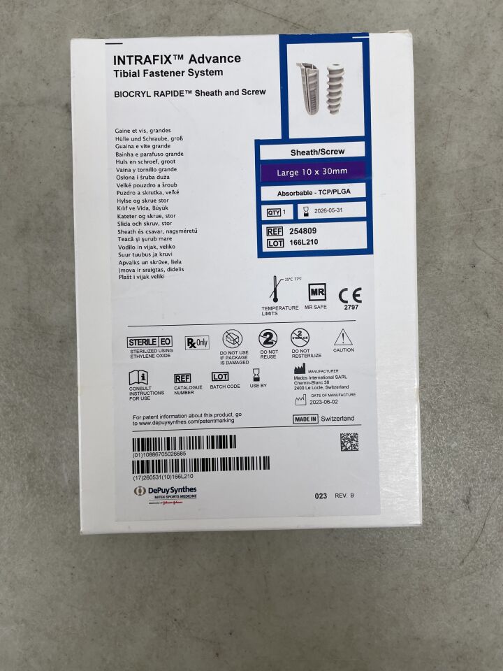 254809 - DEPUY - INTRAFIX Advance Tibial Fastener System BIOCRYL RAPIDE Sheath and Screw Large 10 x 30mm, (BX/1) - ( Expiry Date: 2026-05-31 )