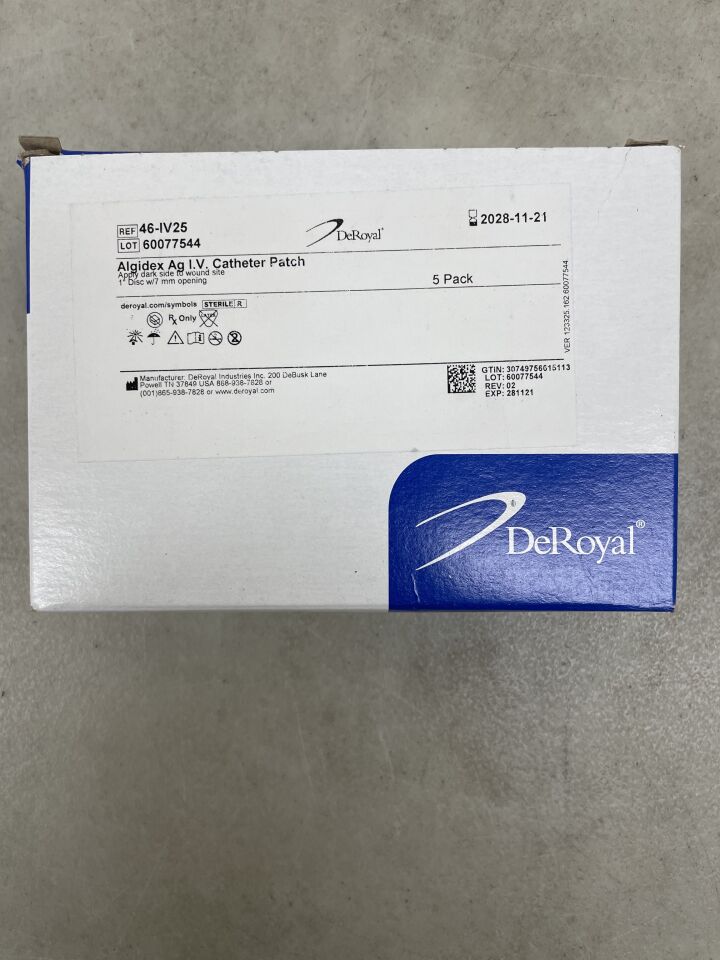46-IV25 - DEROYAL - Algidex Ag IV Patch Silver Alginate Dressing, 2.5 cm x 7 mm, (BX/5) - ( Expiry Date: 2028-11-21 )