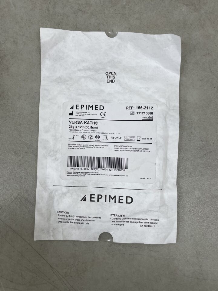 156-2112 - EPIMED - Catéter epidural opaco VERSA-Kath de calibre 21 x 12 pulgadas (unidad) - (Fecha de vencimiento: 24/06/2026)