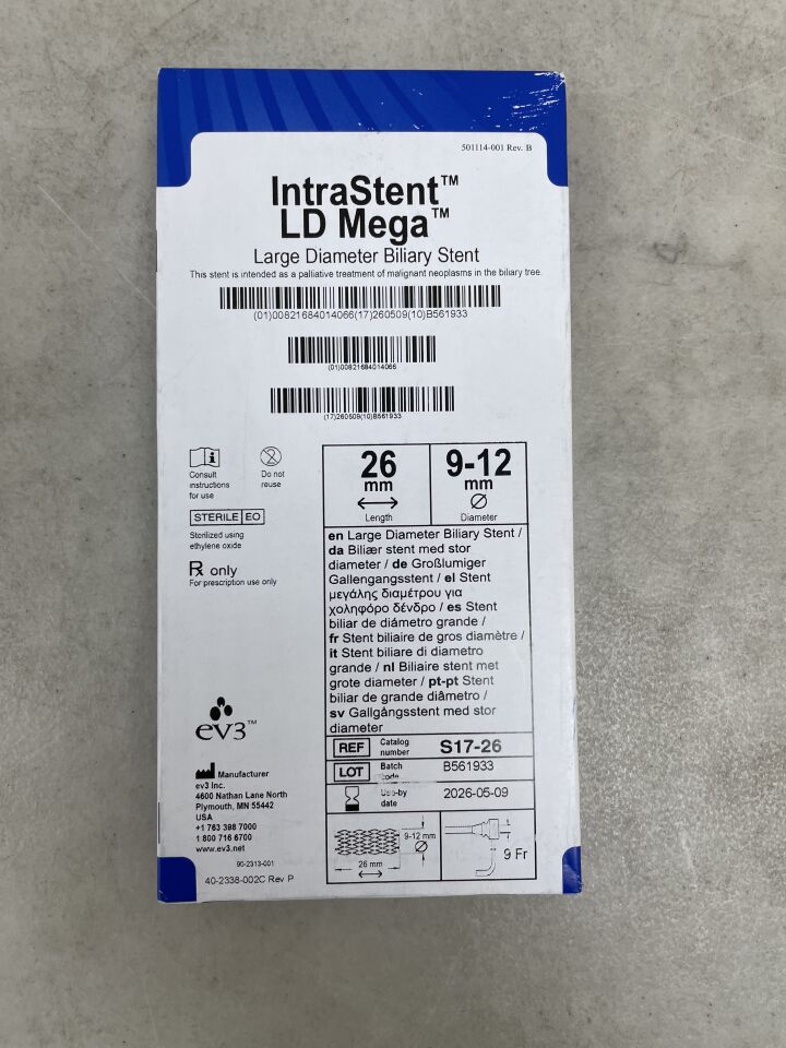S17-26 - EV3 - IntraStent LD Mega 大直徑膽道支架 3.8mm x 26mm，（BX/1）-（效期：2026-05-09）