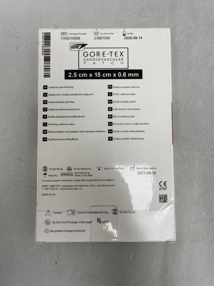 1702515006 - GORE - GORE-TEX 心血管補片 - 2.5cm x 15cm x 0.6mm，（盒/1）-（有效期至：2026-09-14）