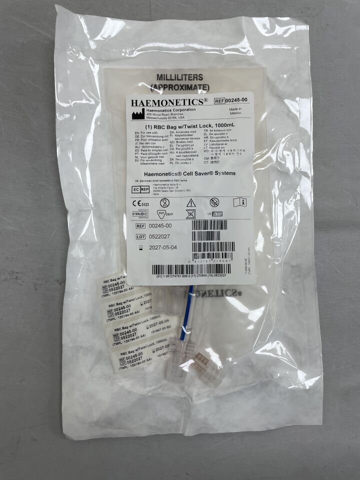 00245-00 - HAEMONETICS - BOLSA PARA GRUBOS CON CIERRE DE GIRO, 1000 ml, Cell Saver Systems, (C/U) - (Fecha de caducidad: 04/05/2027)