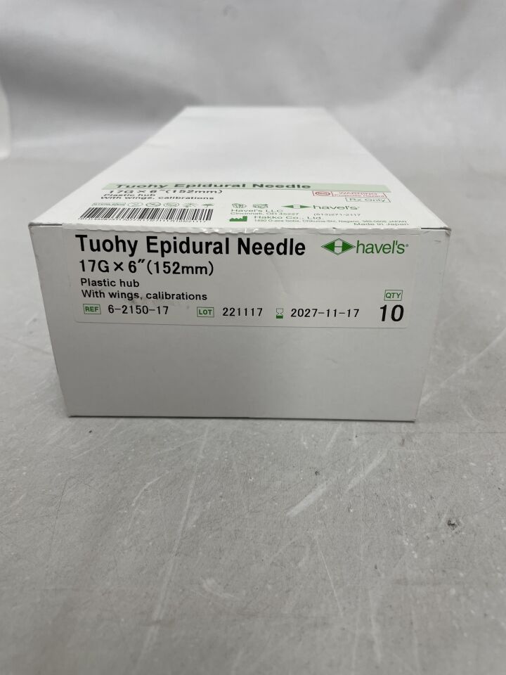 6-2150-17 - HAKKO - Tuohy Epidural Needle, Plastic Hub w/Wings, Calibrations 17G x 6", (BX/10) - ( Expiry Date: 2027-11-17 )