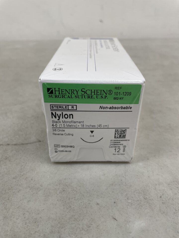 101-1209 - HENRY SCHEIN - Suture 4-0 18" Nylon Monofilament C-6 Black, (BX/12) - ( Expiry Date: 2026-08-05 )
