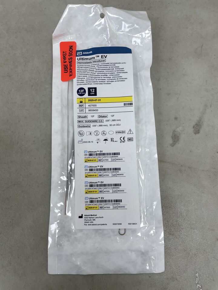 407655 - ABBOTT - Ultimum EV Hemostasis Introducer - 12Fr x 12cm, (EA) - ( Expiry Date: 2025-07-31 )