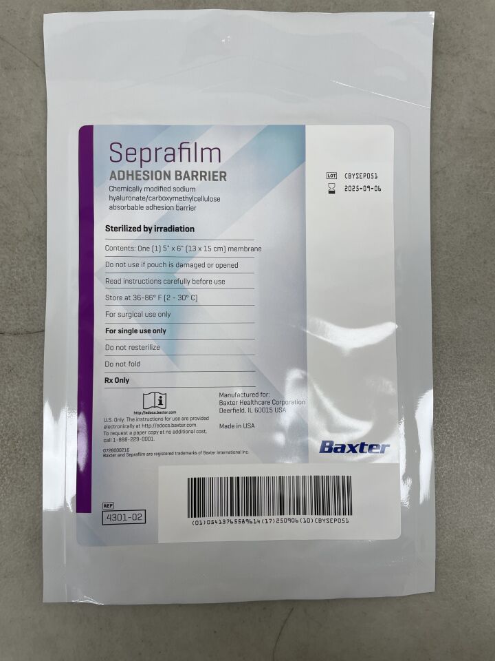 4301-02 - BAXTER - Genzyme Seprafilm Adhesion Barrier: 5" x 6", (EA) - ( Expiry Date: 2025-09-06 )