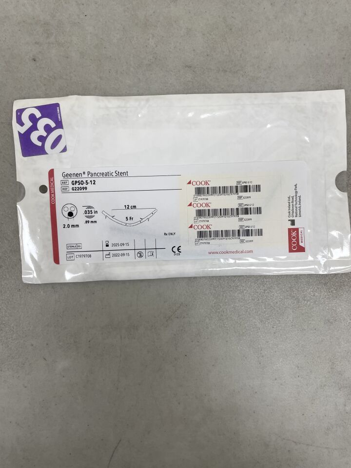G22099 - COOK - Geenen Pancreatic Stent Only 5F x 12cm, (EA) - ( Expiry Date: 2025-09-15 )
